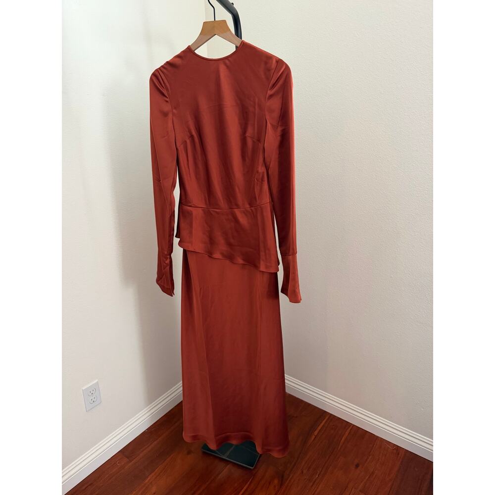 New $247 few moda Hannah Chody taylor burnt orange satin dress sz small - Picture 5 of 9